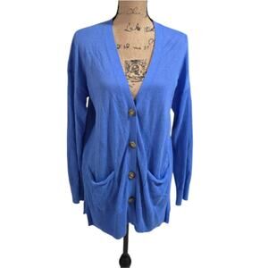 Loft Linen‎ Blue Button-Up Women's Cardigan Sweater Size Large
